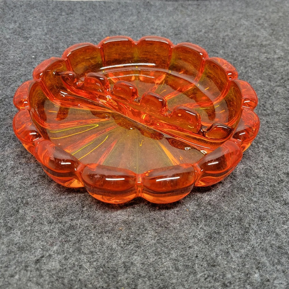 Viking Glass Other - Viking Orange Starburst Glass Ashtray 6.5" Round Dish Trinket Mid Century Art